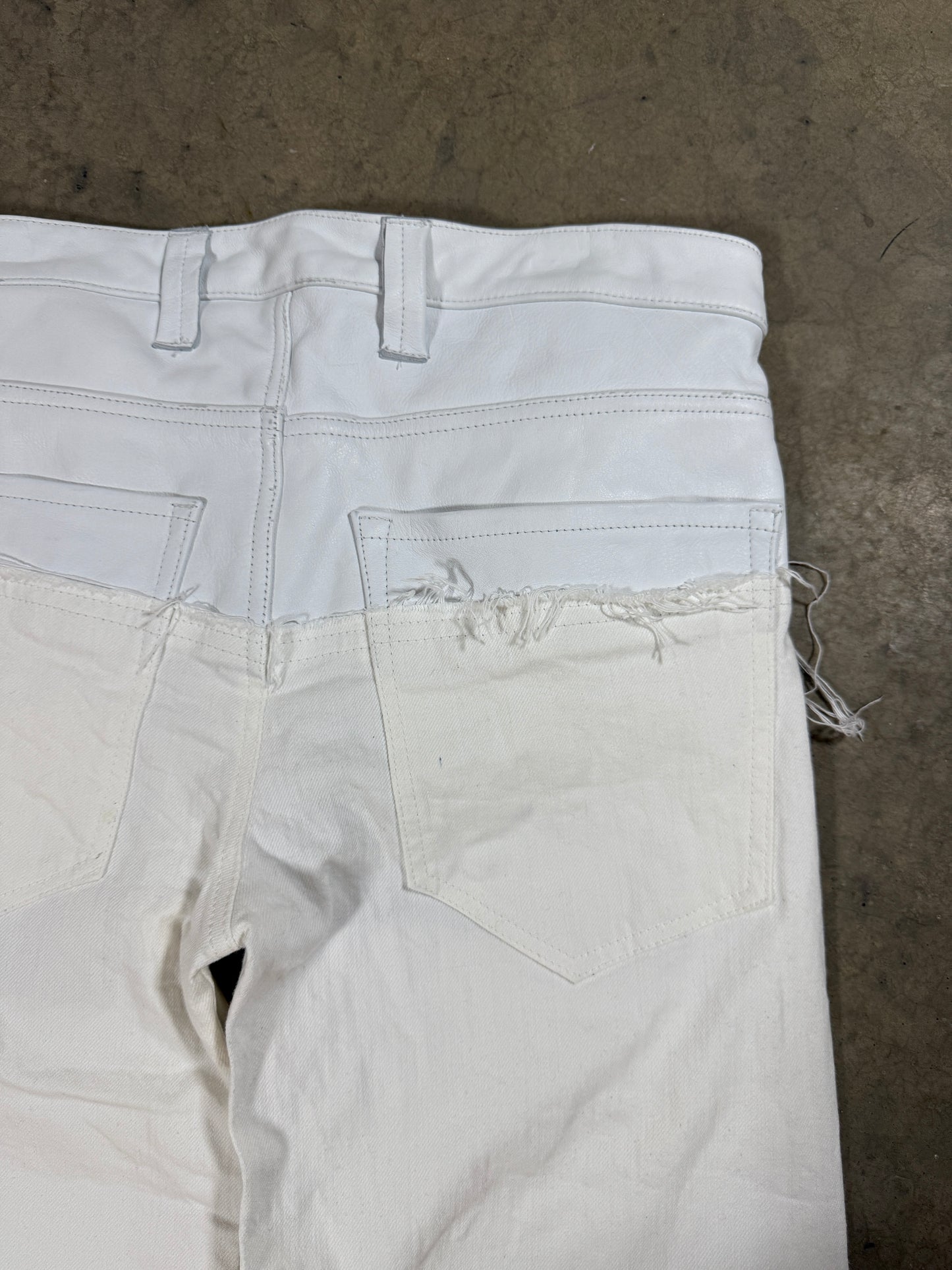 Leather dipped selvedge denim white