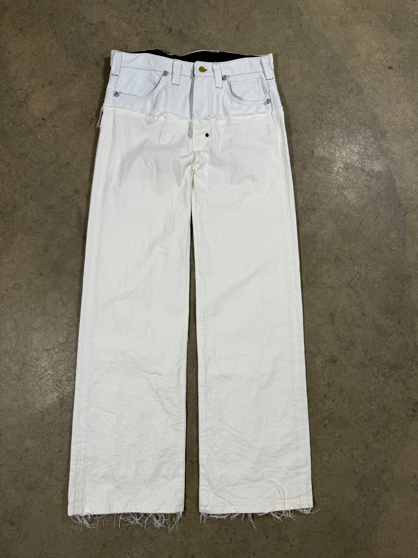 Leather dipped selvedge denim white