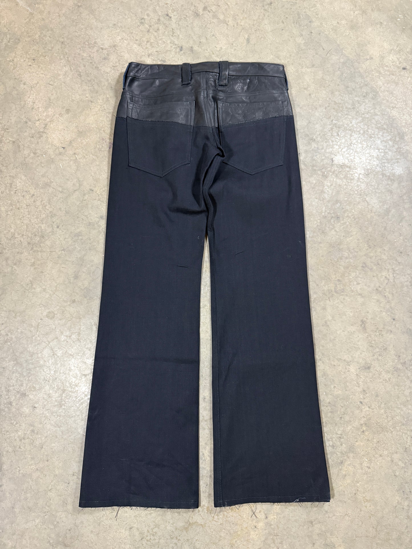 Leather dipped selvedge denim low-waist black