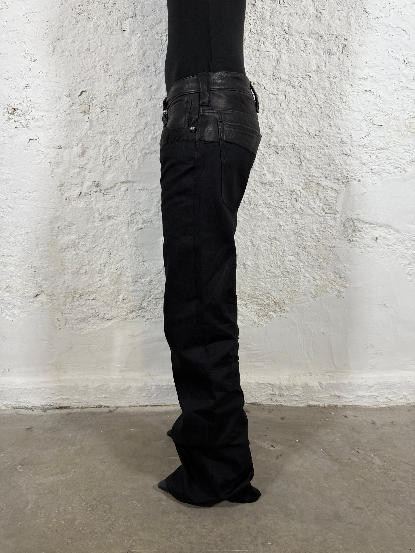 Leather dipped selvedge denim low-waist black