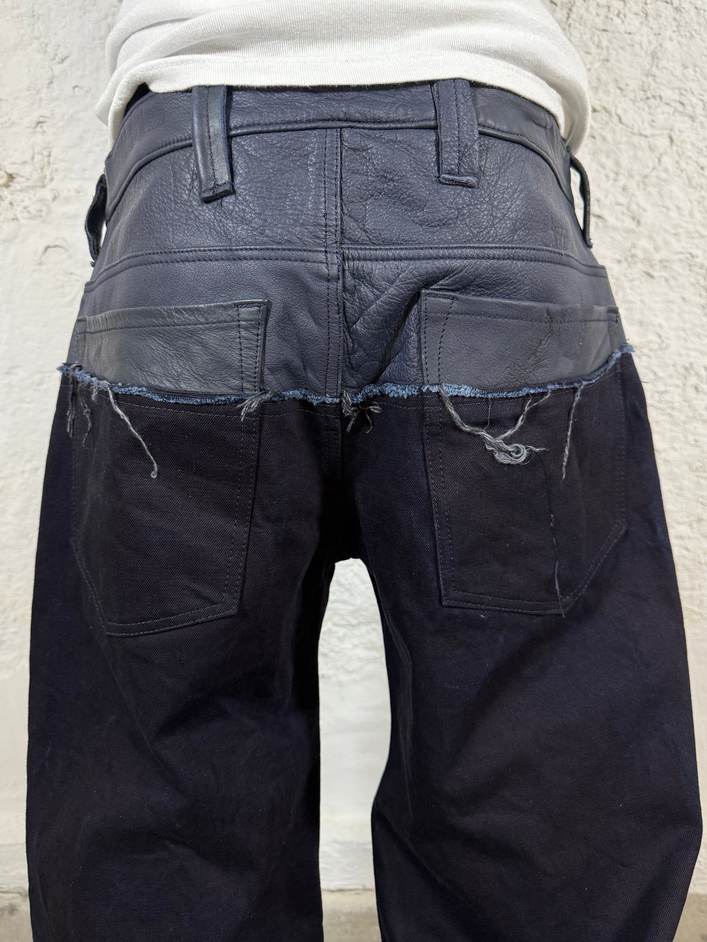 Leather dipped selvedge denim loose