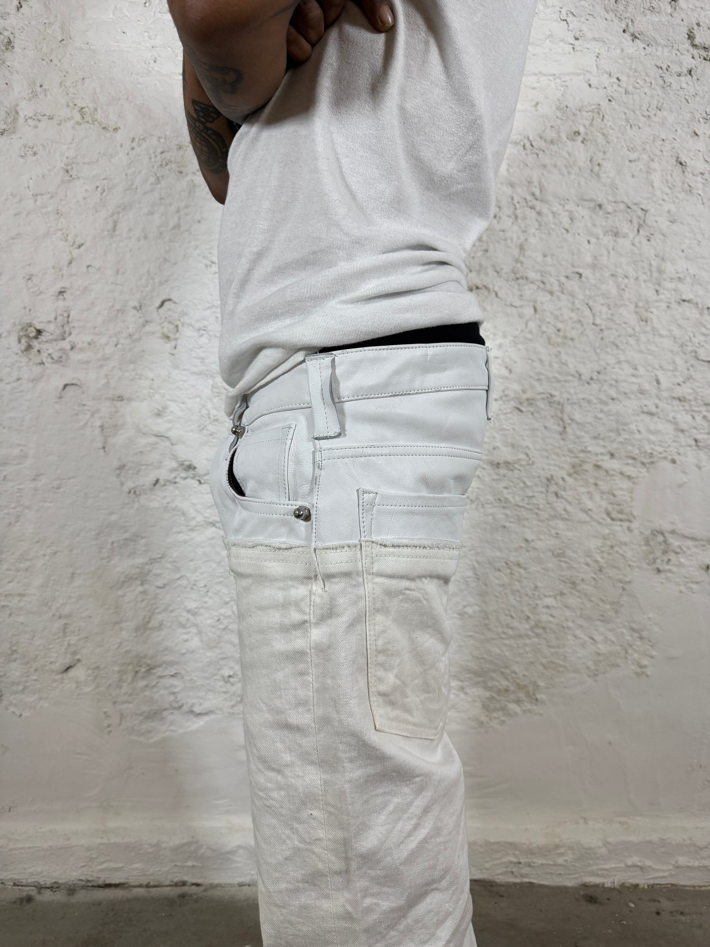 Leather dipped selvedge denim white