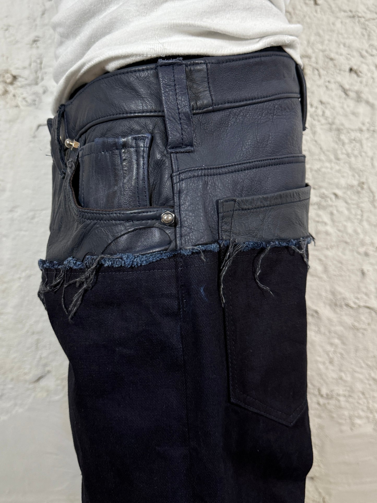 Leather dipped selvedge denim loose