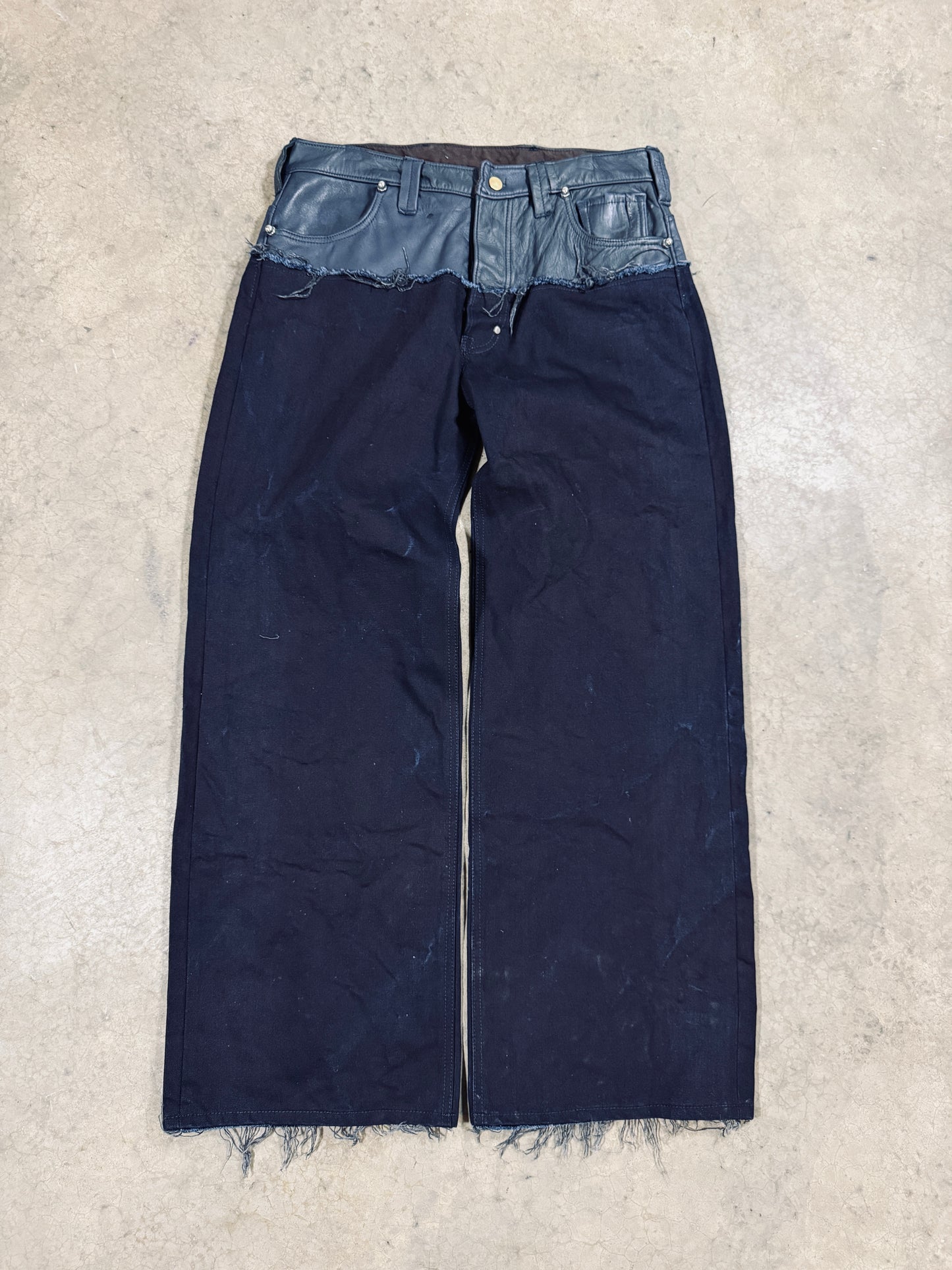 Leather dipped selvedge denim loose