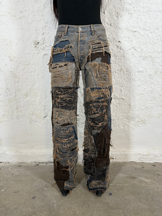 Distressed reworked denim