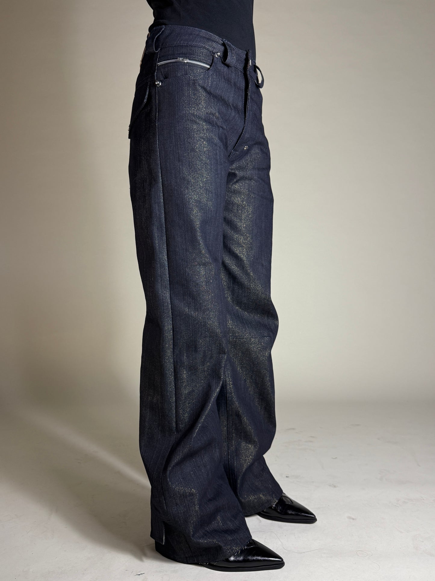 Deviant cut gold twill denim