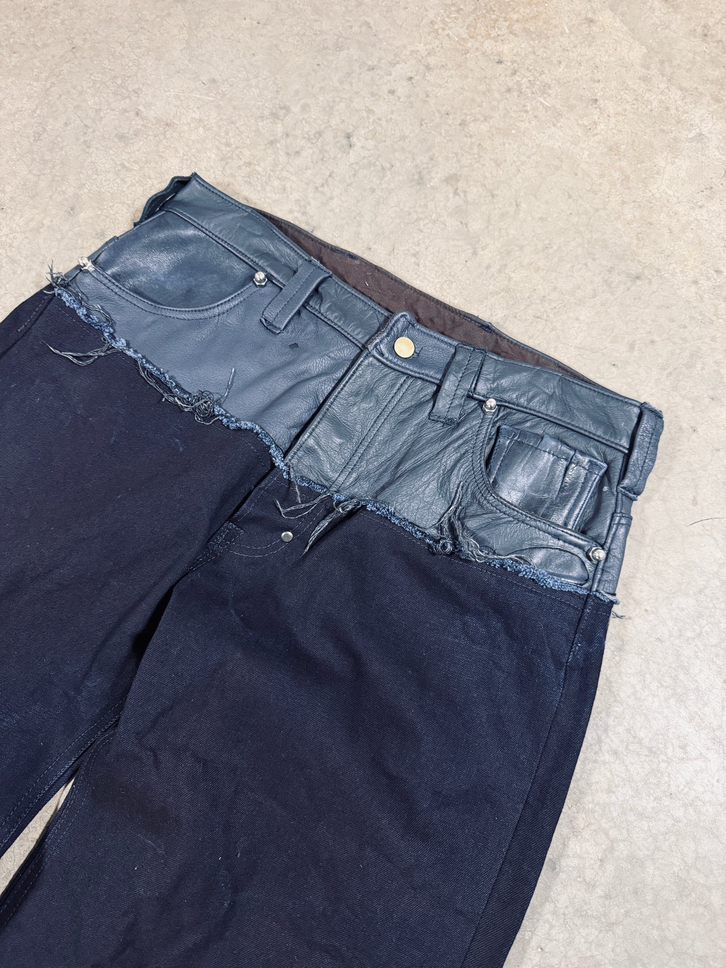 Leather dipped selvedge denim loose