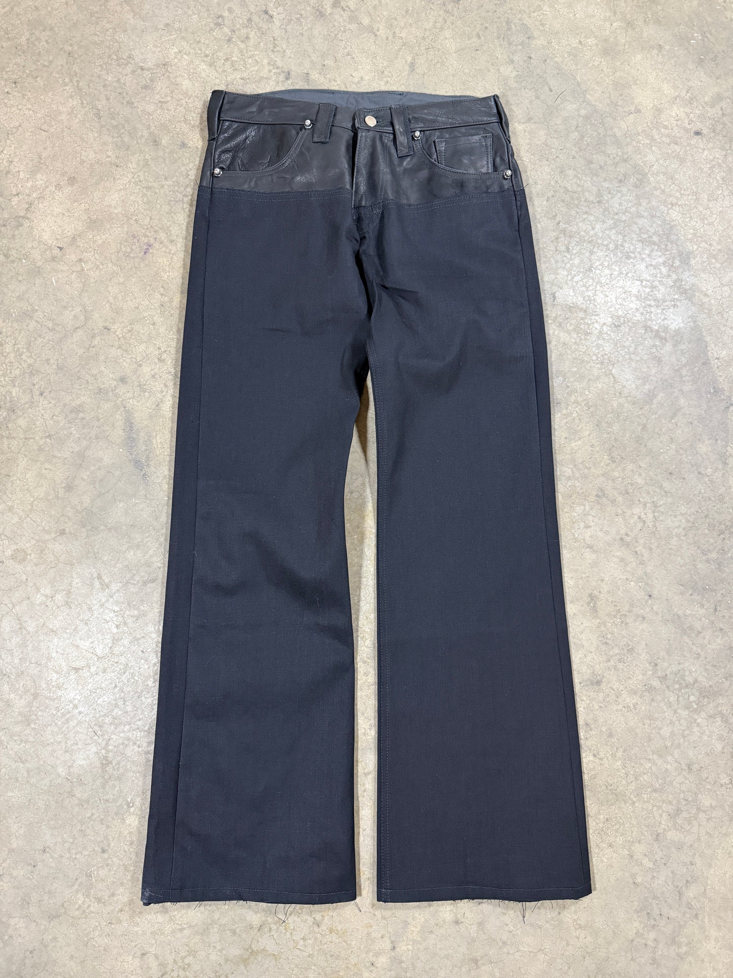 Leather dipped selvedge denim low-waist black