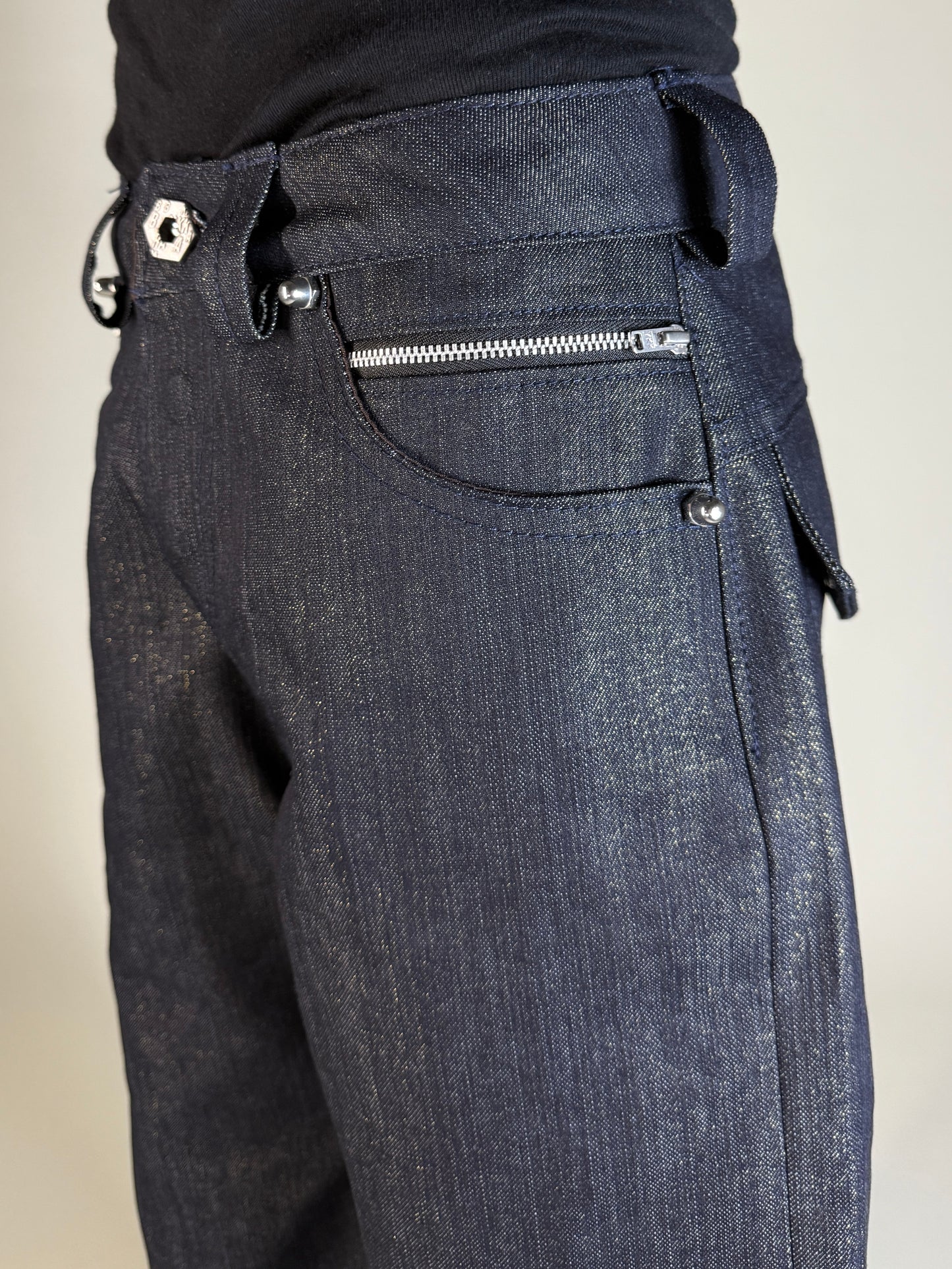 Deviant cut gold twill denim