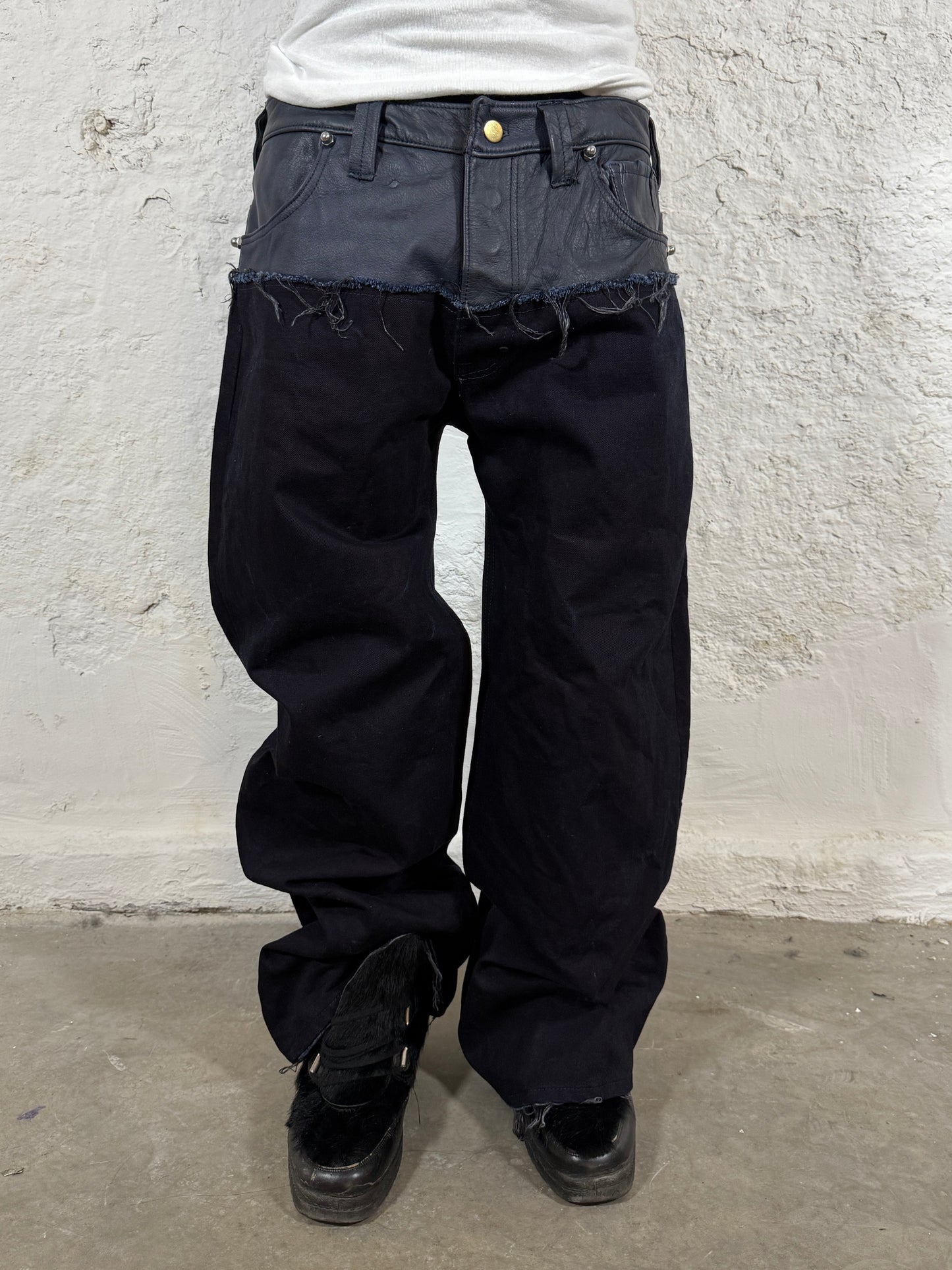 Leather dipped selvedge denim loose
