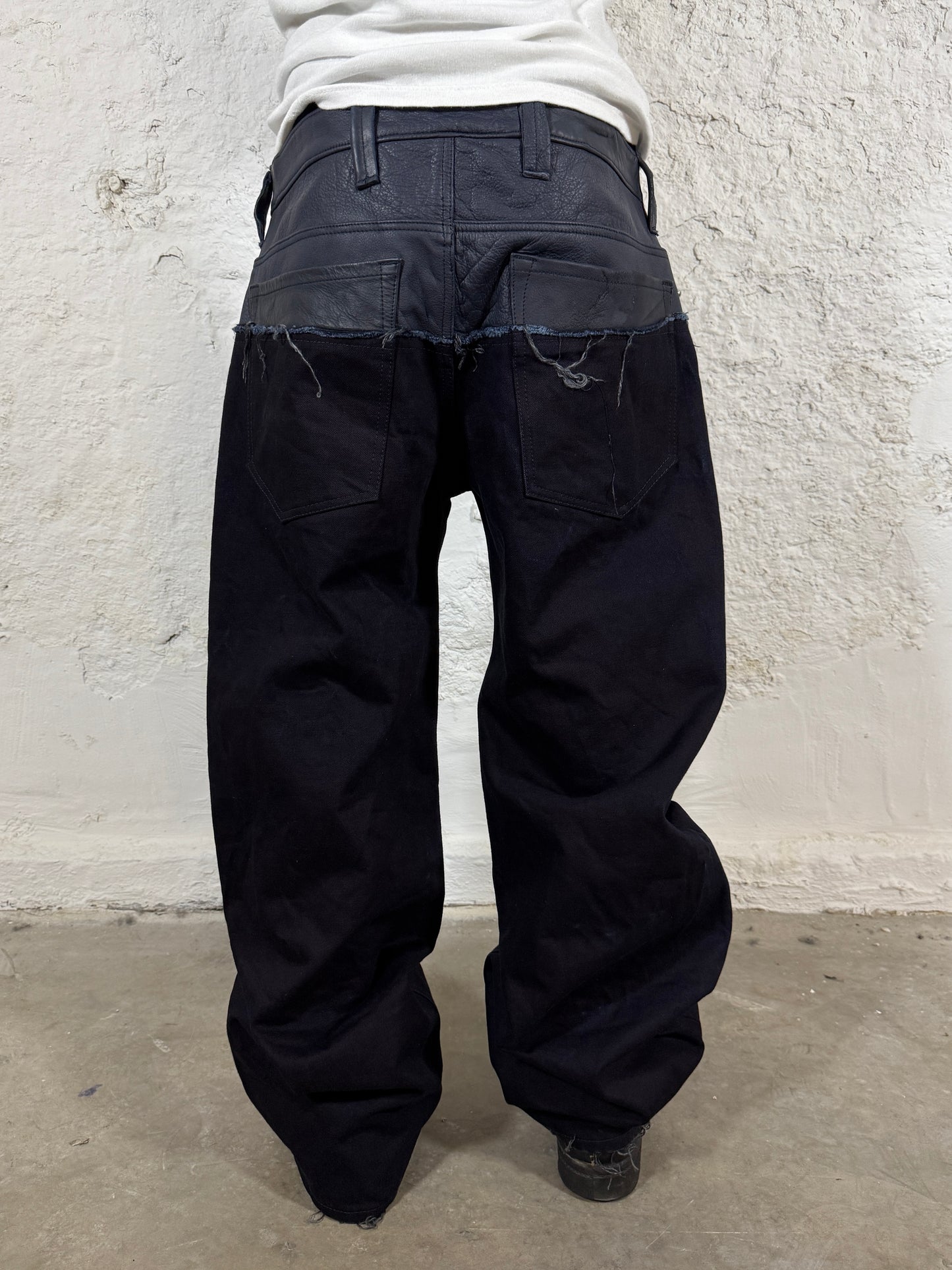 Leather dipped selvedge denim loose