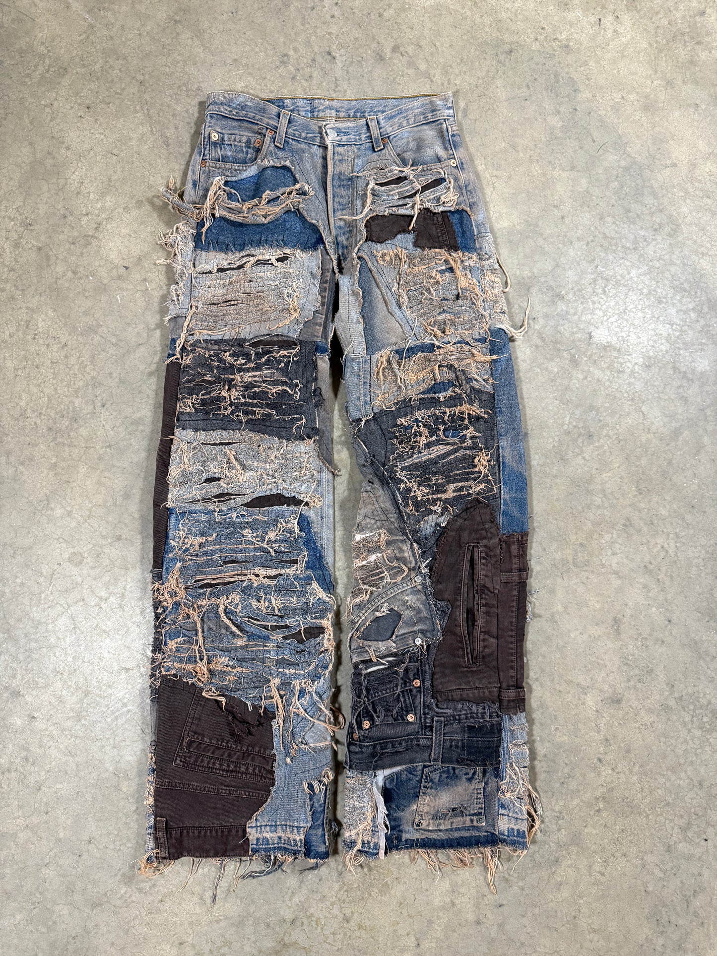 Distressed reworked denim
