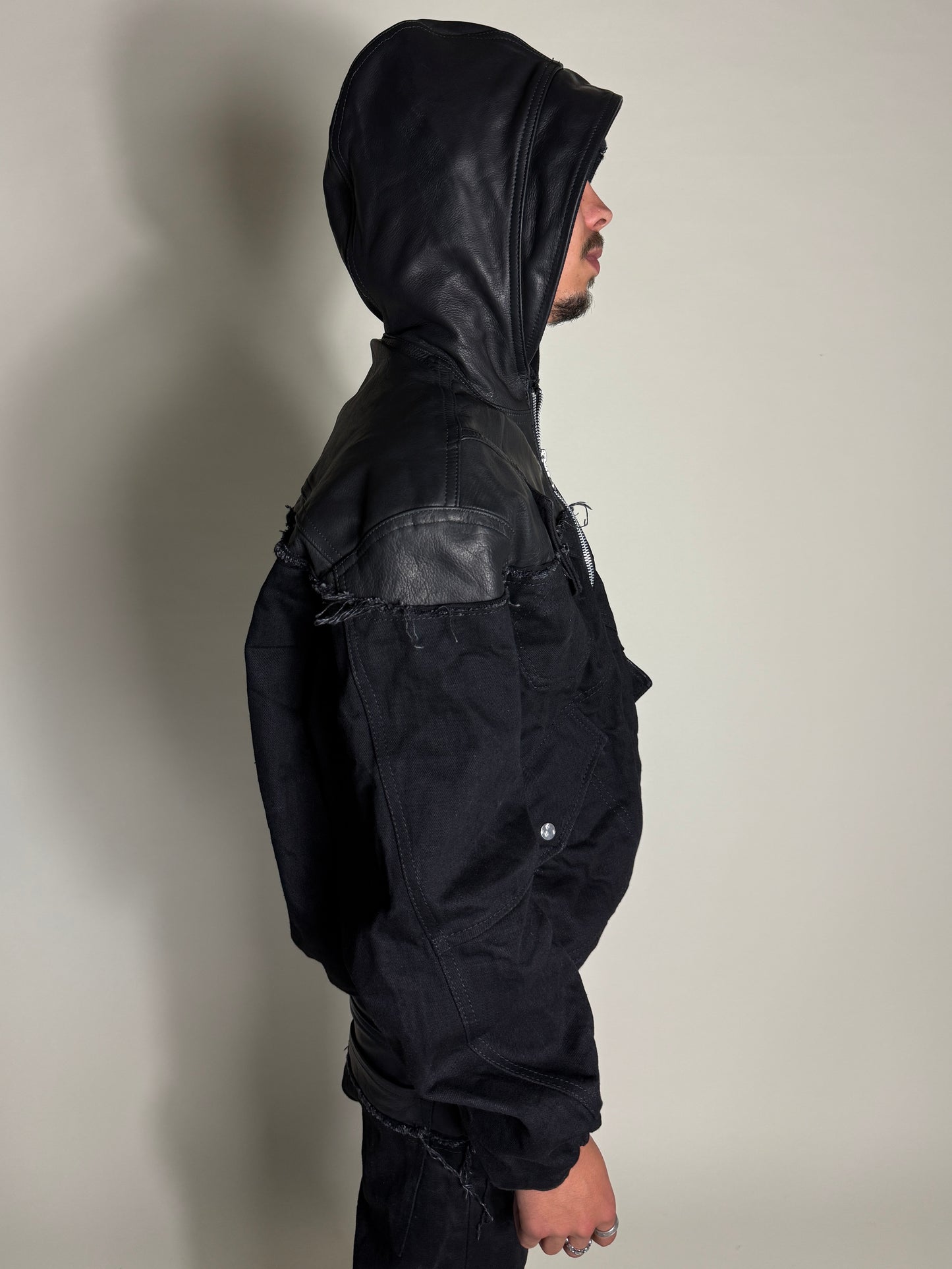 Leather dipped tactical bomber jacket