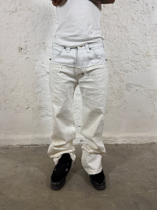Leather dipped selvedge denim white