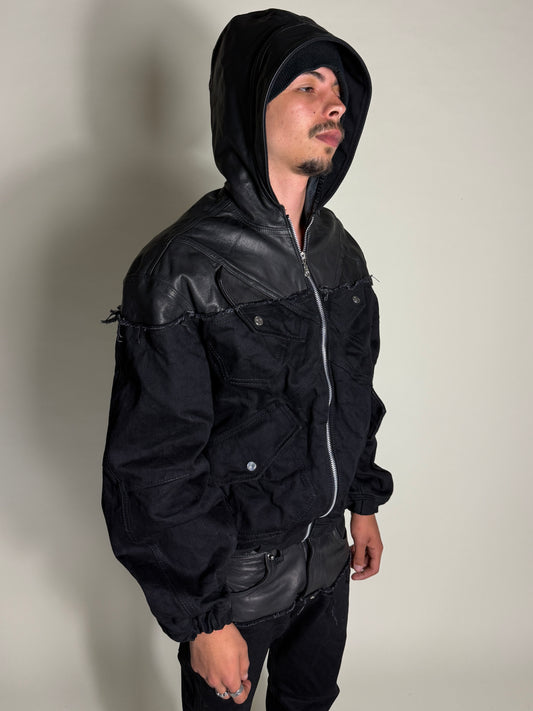 Leather dipped tactical bomber jacket