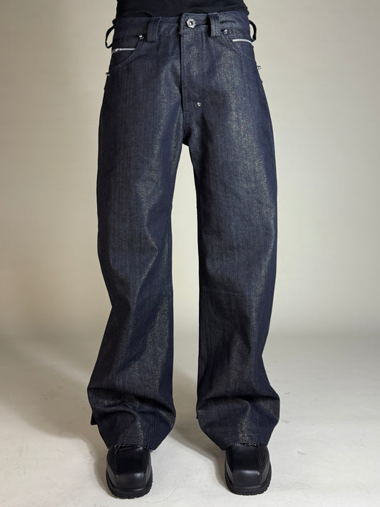 Deviant cut gold twill denim