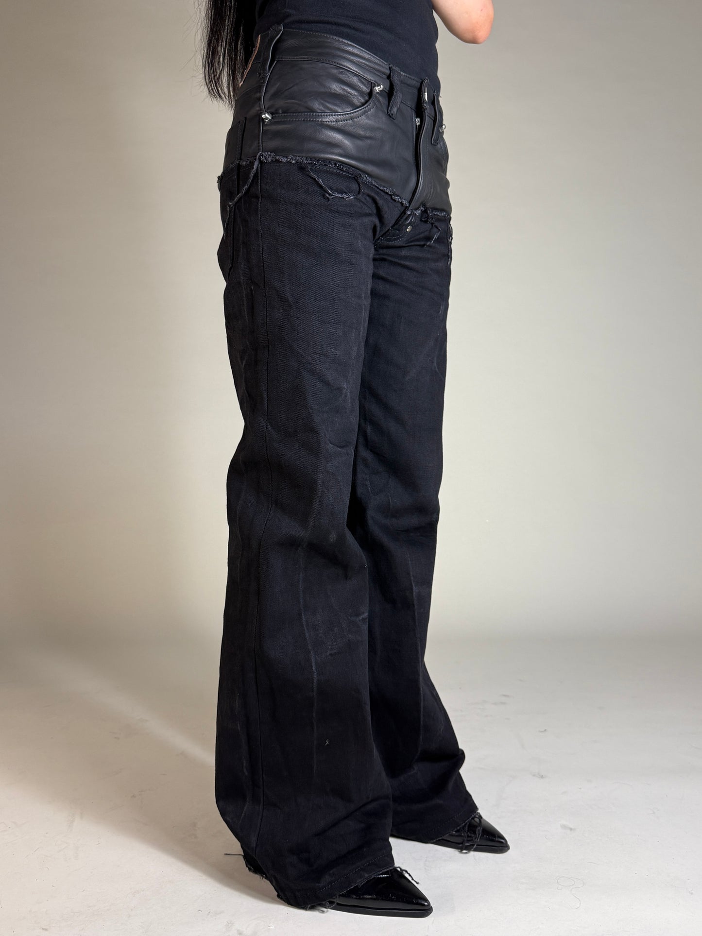 Leather dipped Selvedge Denim flare