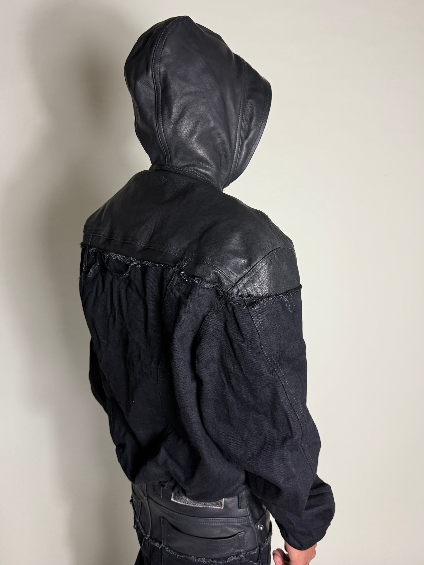Leather dipped tactical bomber jacket