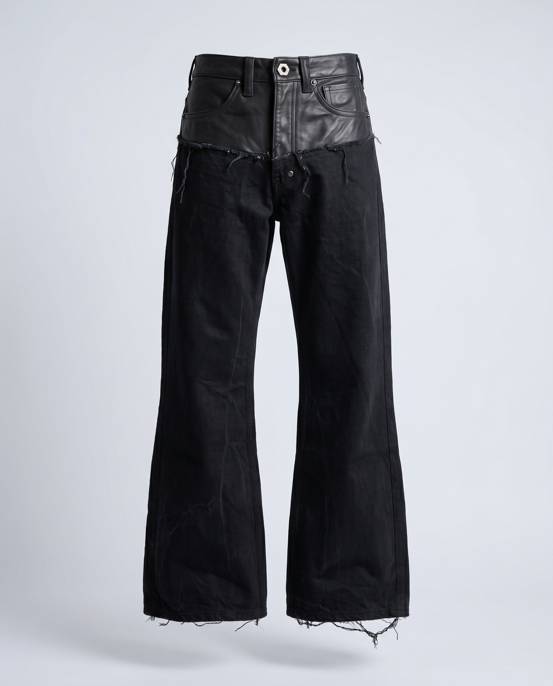 Leather dipped Denim Flared