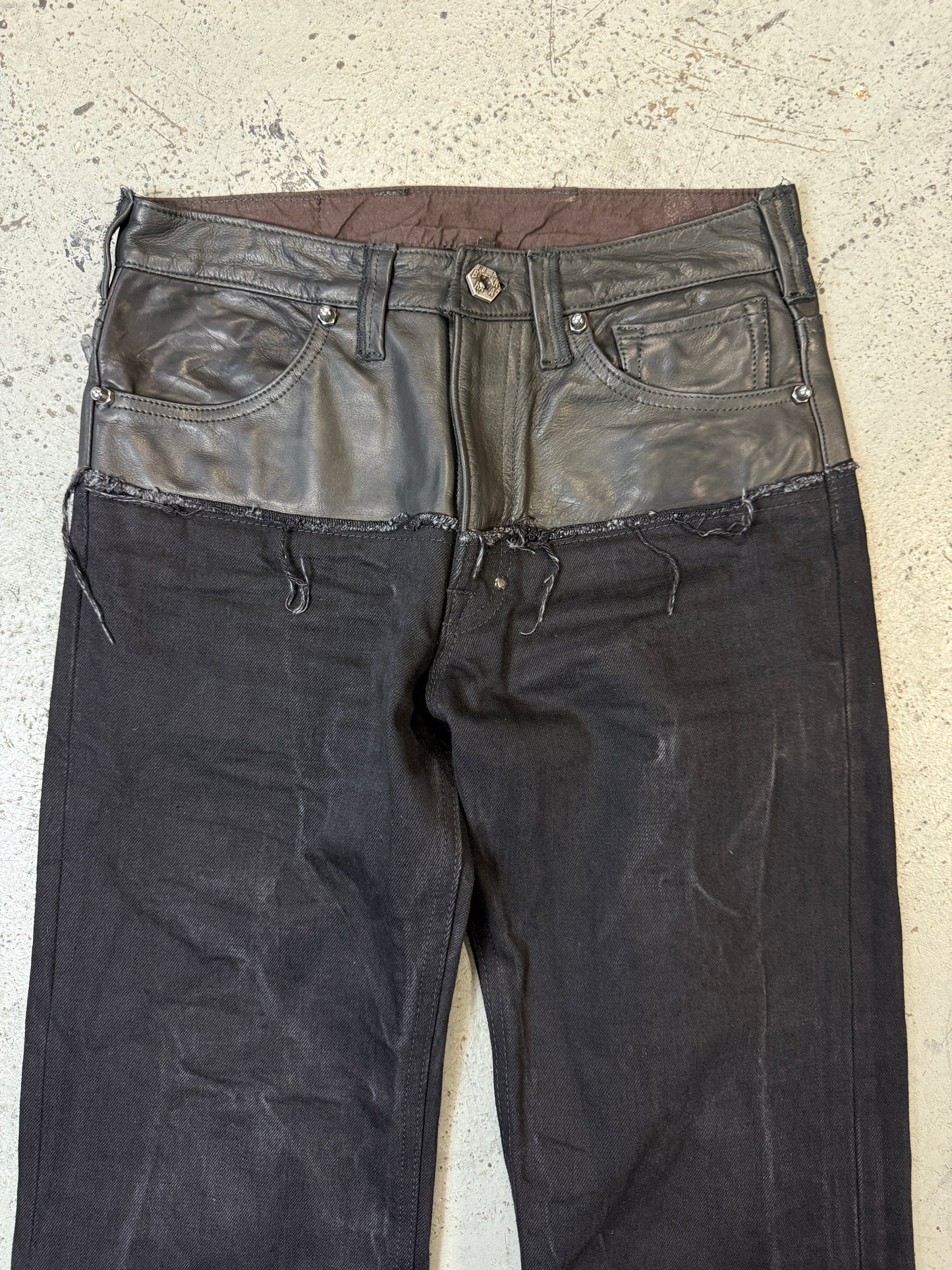 Leather dipped Selvedge Denim flare