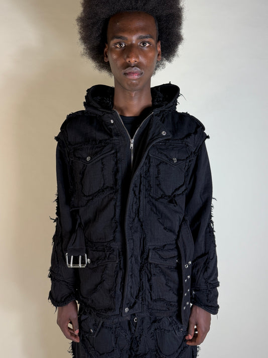 Cut-out parka jacket black