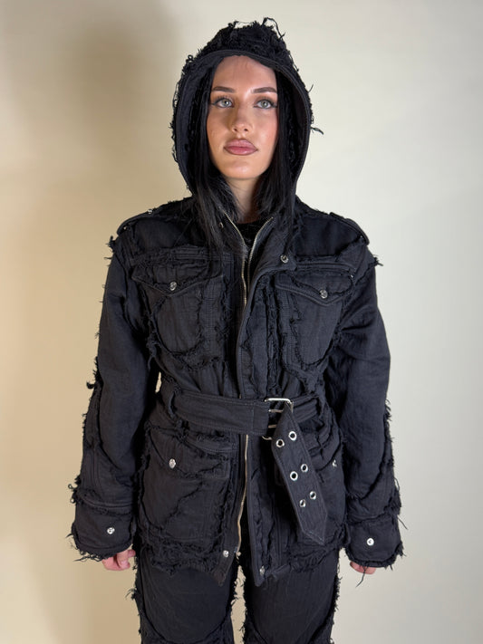 Cut-out parka jacket black