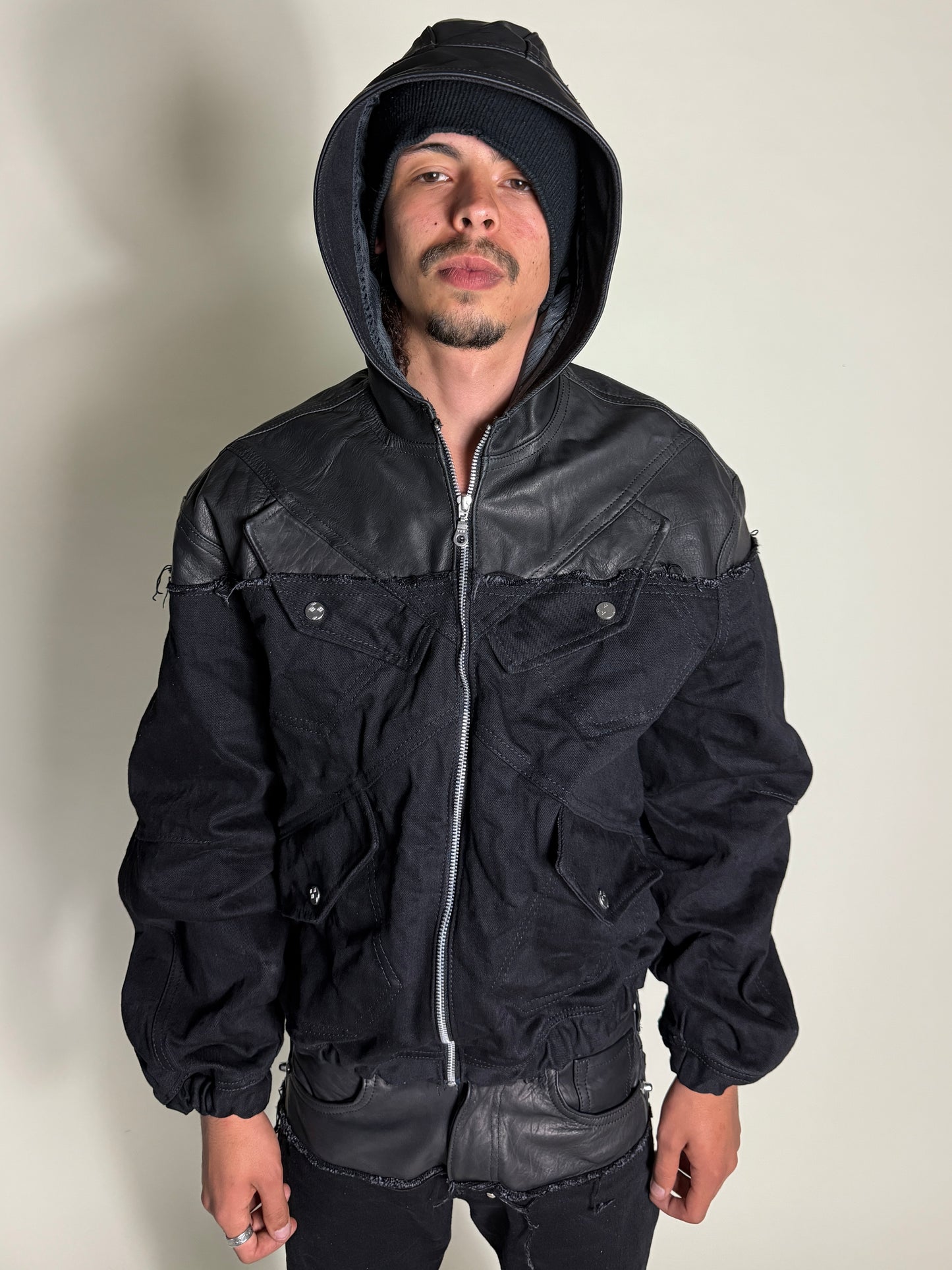 Leather dipped tactical bomber jacket